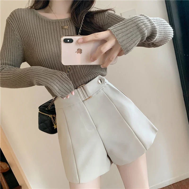 New Women's Fashion Black Suit Shorts Korean High Waist Wide Leg Shorts Summer Ladies Elegant Baggy All Match Short Pants