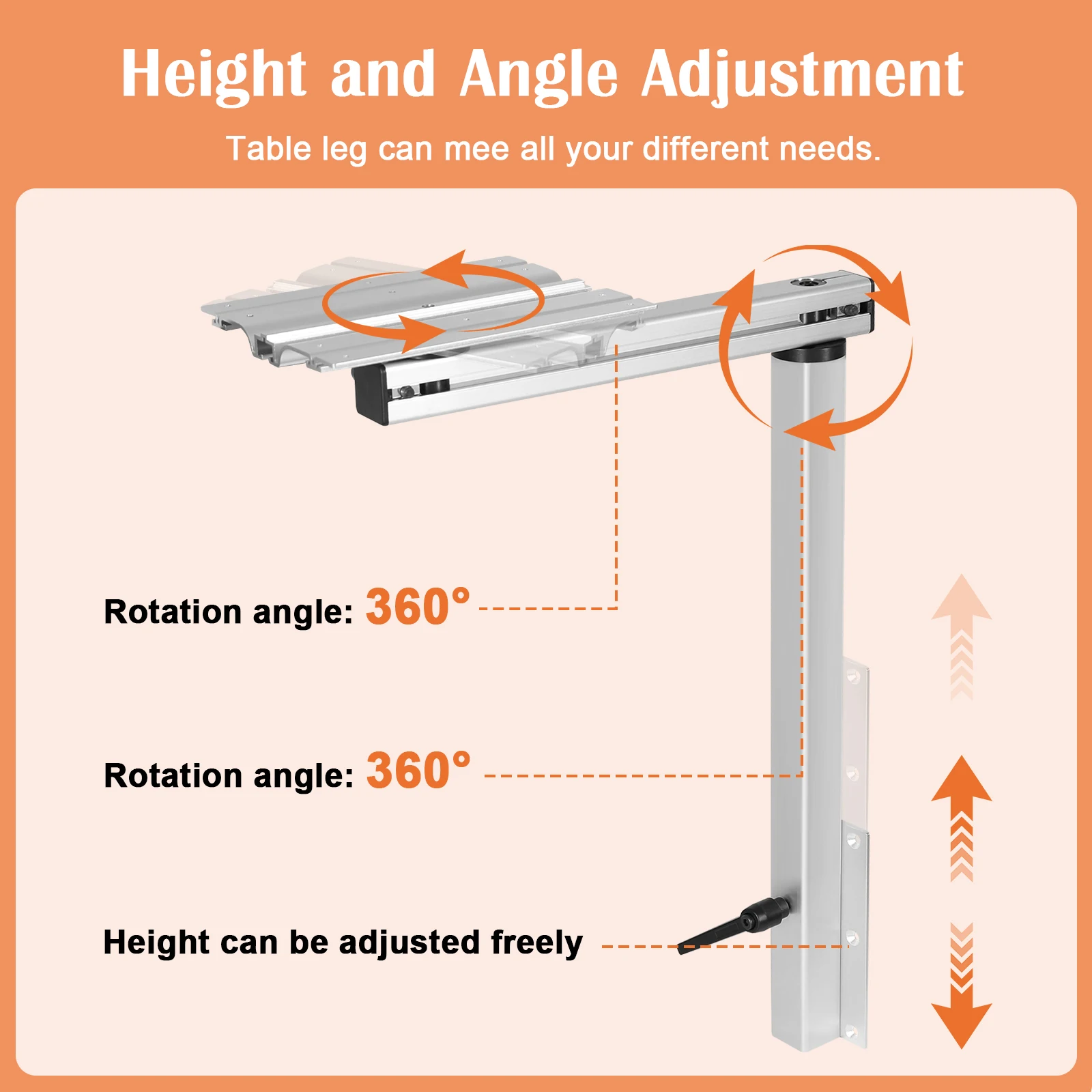 RV Adjustable Table Leg 360 Degree Swivel Aluminum Alloy Removable RV Table Leg Height Adjustable RV Table Leg Bracket