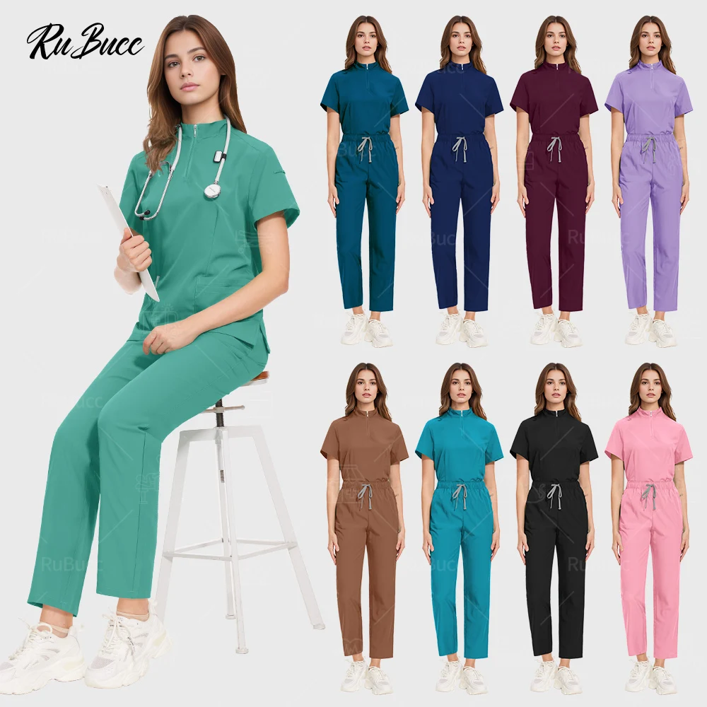 Short Sleeved Spa Uniform Women Nurse Accessories Multicolor Hospital Nursing Uniform Stretch Fabric Pet Clinic Vet Work Clothes