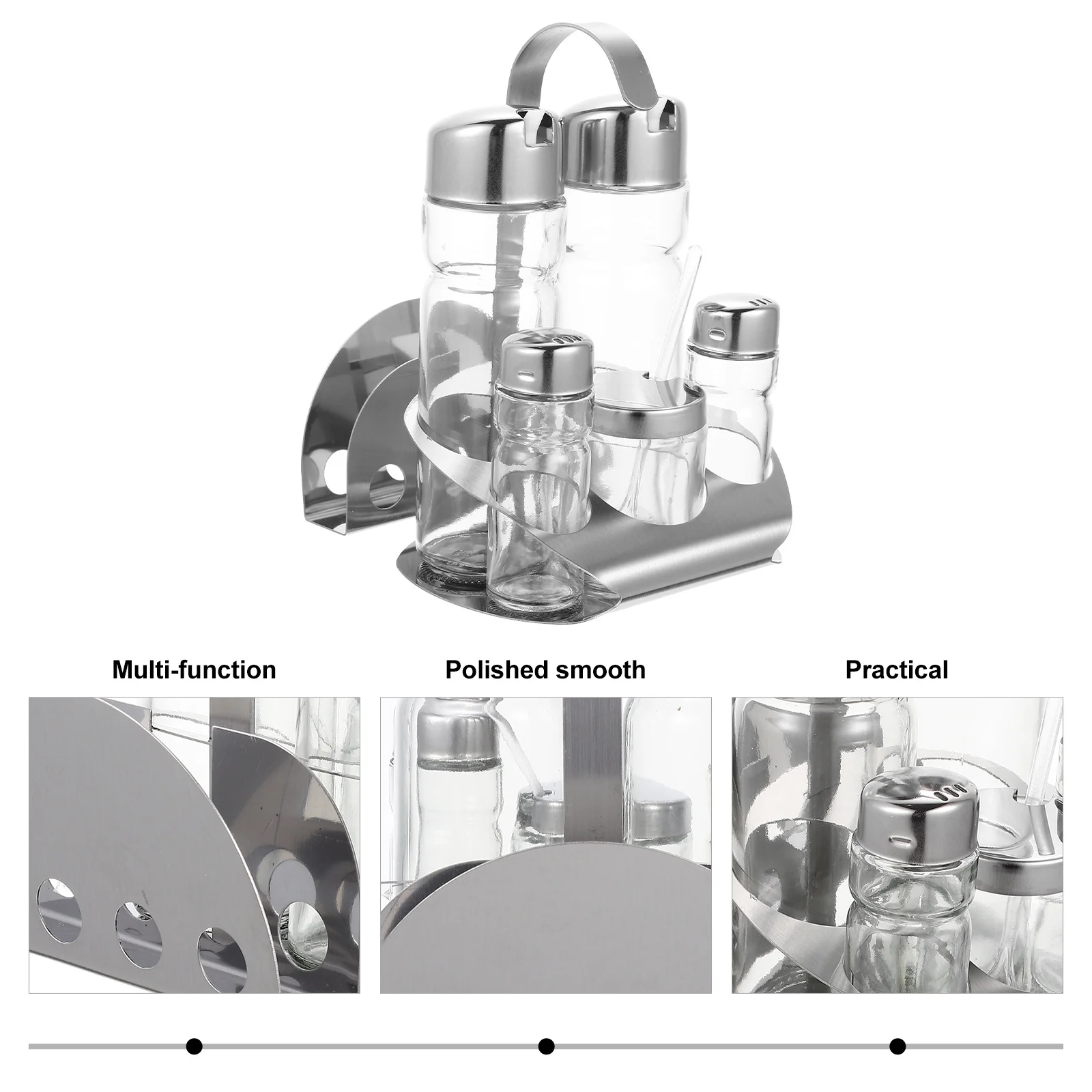مجموعة واحدة من زجاجات التوابل المصنوعة من الفولاذ المقاوم للصدأ وزجاجات تخزين التوابل الزجاجية للمطبخ، حاوية سكر الملح سهلة التنظيف