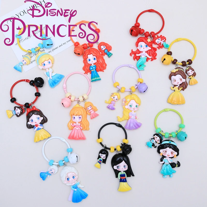 Disney Cinderella Aurora Ariel Belle Princess Plastic Pendant Anime Keychain Decoration Keyring Girl Child Toy Accessories Gifts