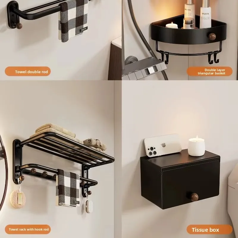 Medieval Foldable No-Drill Space Aluminum Towel Rack, Wall Mount Bathroom Storage Shelf