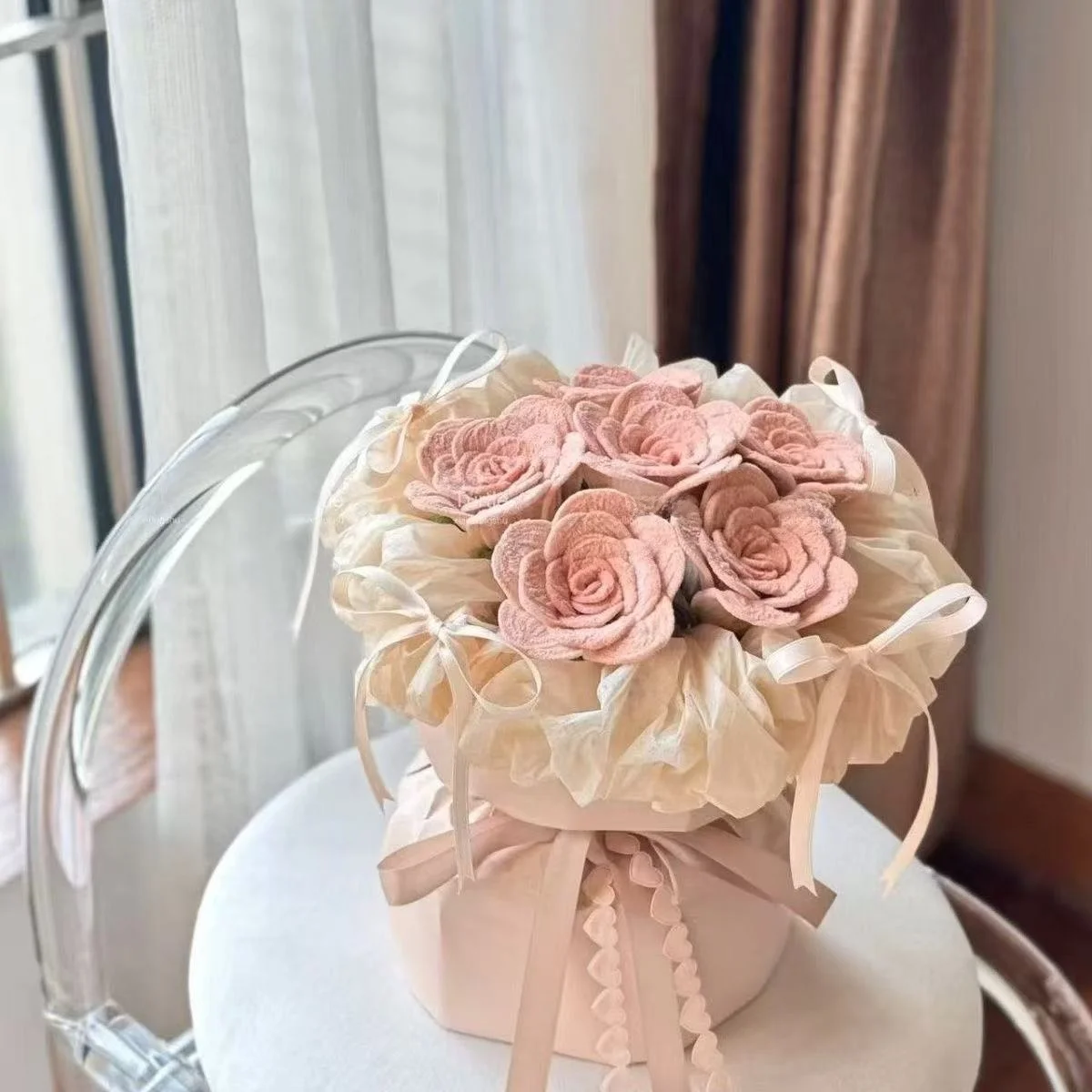 Handmade Rose Bouquet Material Kit Assemble Creative Short Sleeve T-Shirt for Girlfriend DIY Assembly Gift for Best Friend