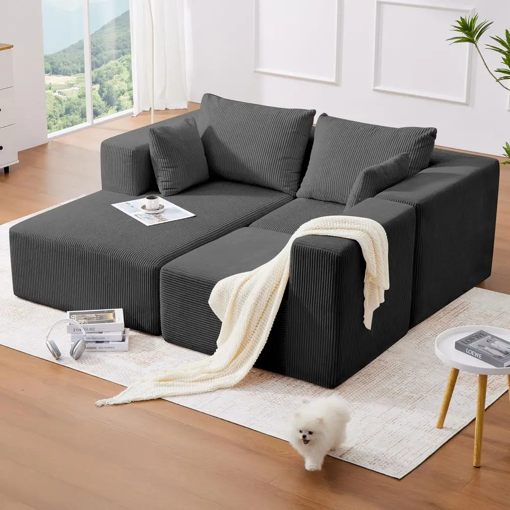 

107 Modular Sectional Sofa, L Shaped Cloud Couch for Living Room, Modern Boneless Sofa with Chaise for Bedroom, Gray