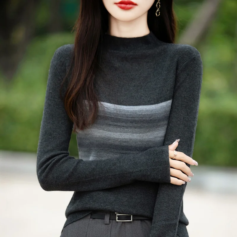 

Long Sleeved Knitted Wool Sweater Women's Pullover Autumn And Winter New Half High Collar Base Sweater With Slim Fit Top Inside