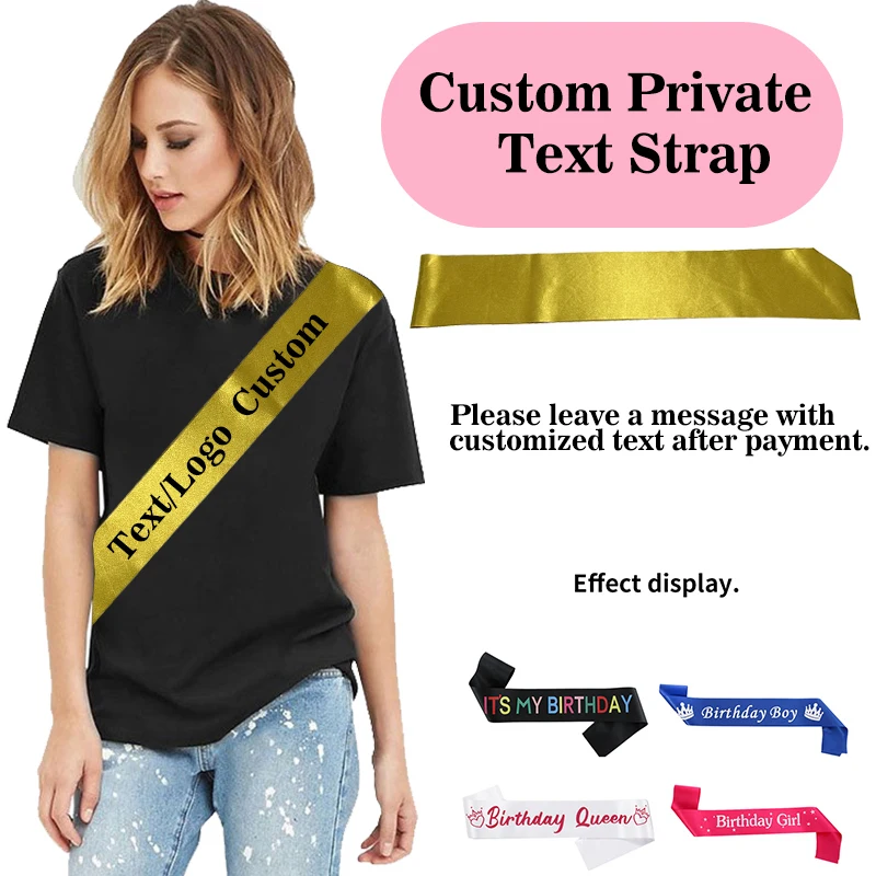 DIY Gold Ribbon Custom party text Team logo Private shoulder strap On Birthday Wedding and Anniversary Text customization