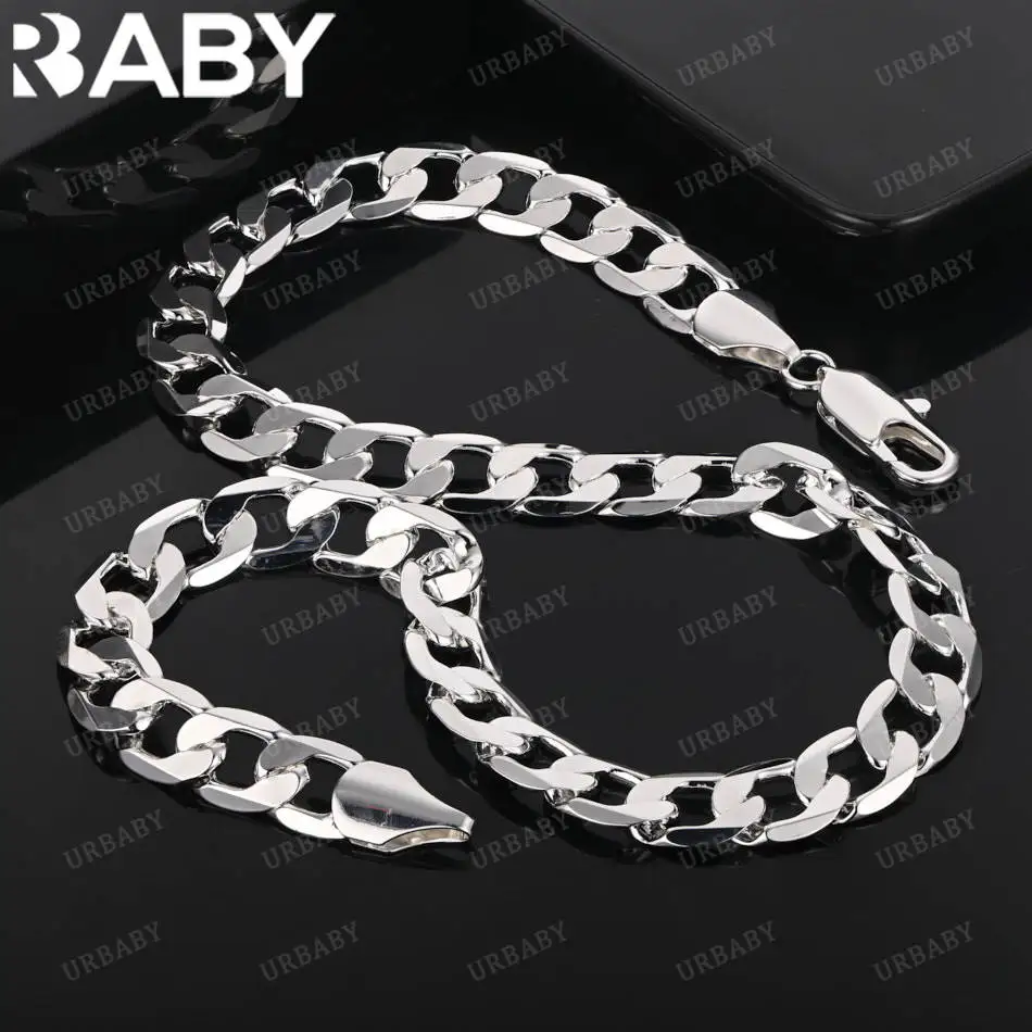 

URBABY 925 Sterling Silver 40-75cm 12mm Chain Necklace For Women Man Charm Trend Birthday Gifts Fashion Party Fine Jewelry