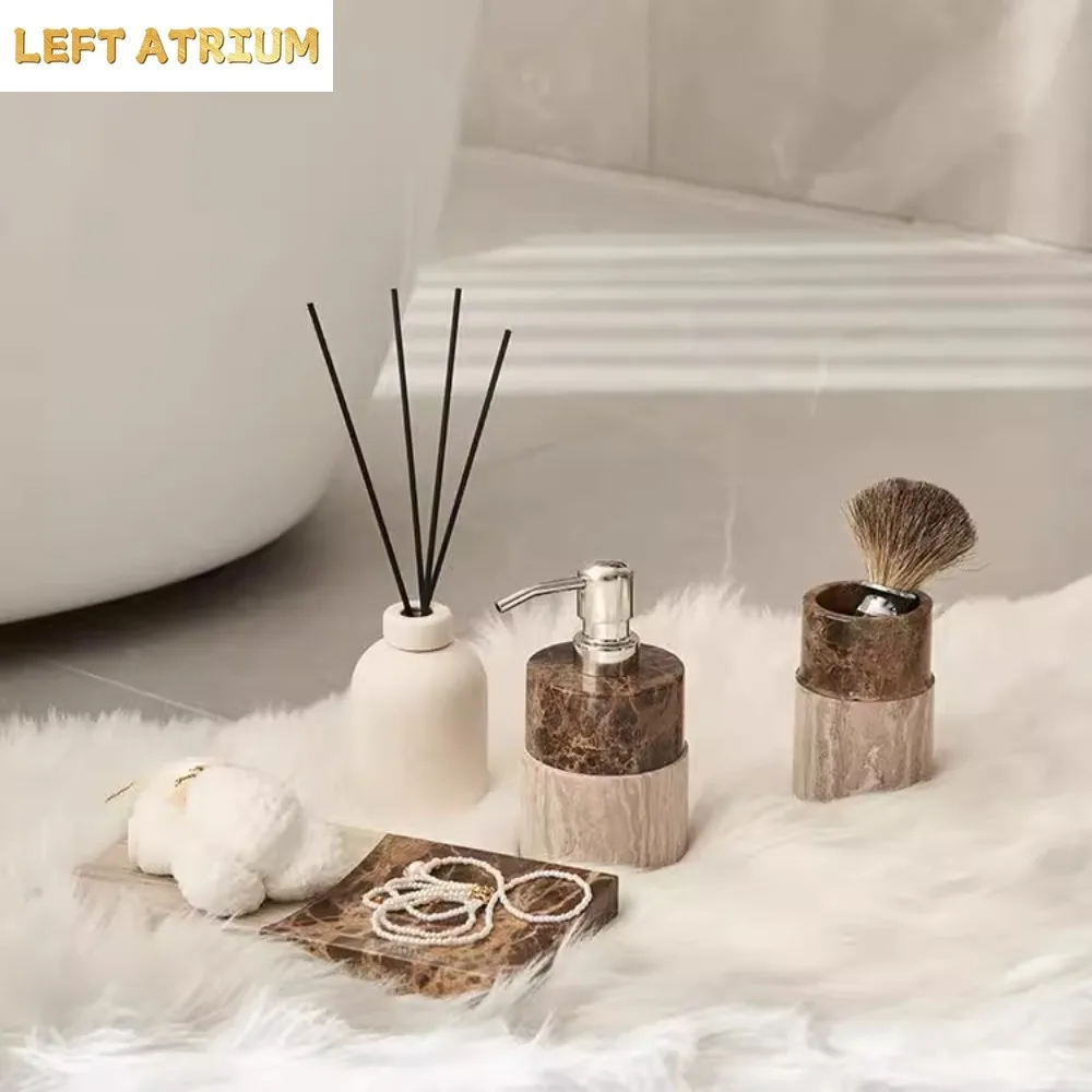 Marble Portable Lotion Bottle Color-blocked Leopard Print Mouthwash Cup Shampoo Bottle Soap Dispenser Tray Bathroom Accessories