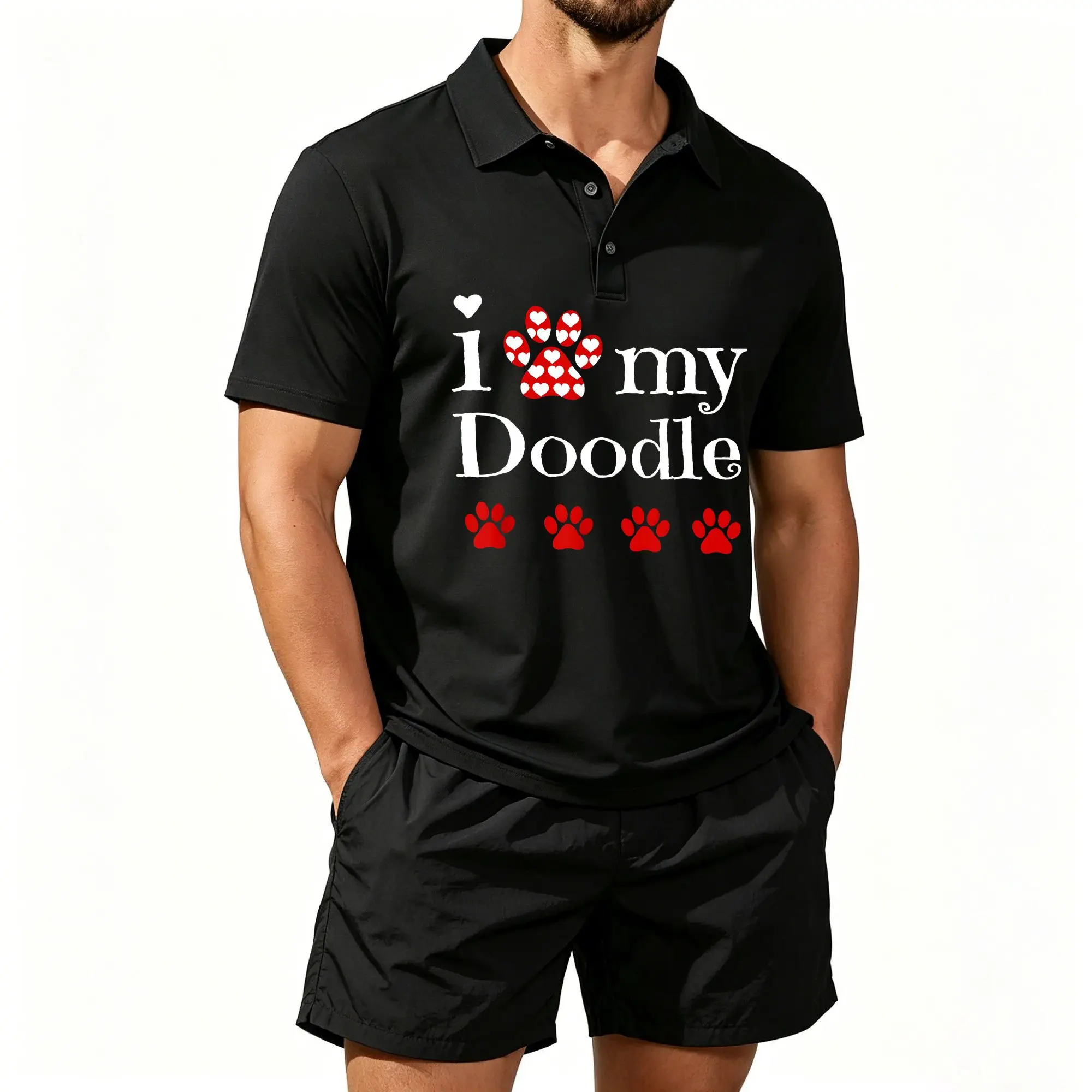Conjunto de Camiseta Polo de Manga Corta para Hombre, con Diseño de Perros para el Día de San Valentín, Adecuado para Uso Diario y Actividades al Aire Libre Transpirable, suave y lavable a máquina.