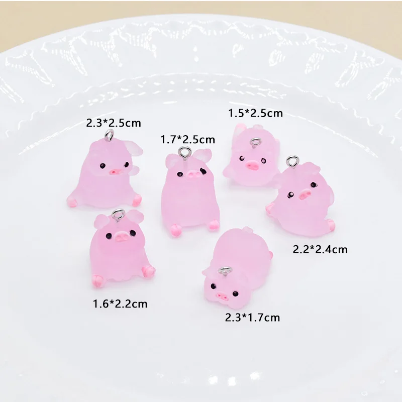 10/12pcs Cute Yogo Pink Pig Resin Charms For Earring Making Kawaii Fitness Small Pigs Keychain Pendant Jewelry Diy Craft