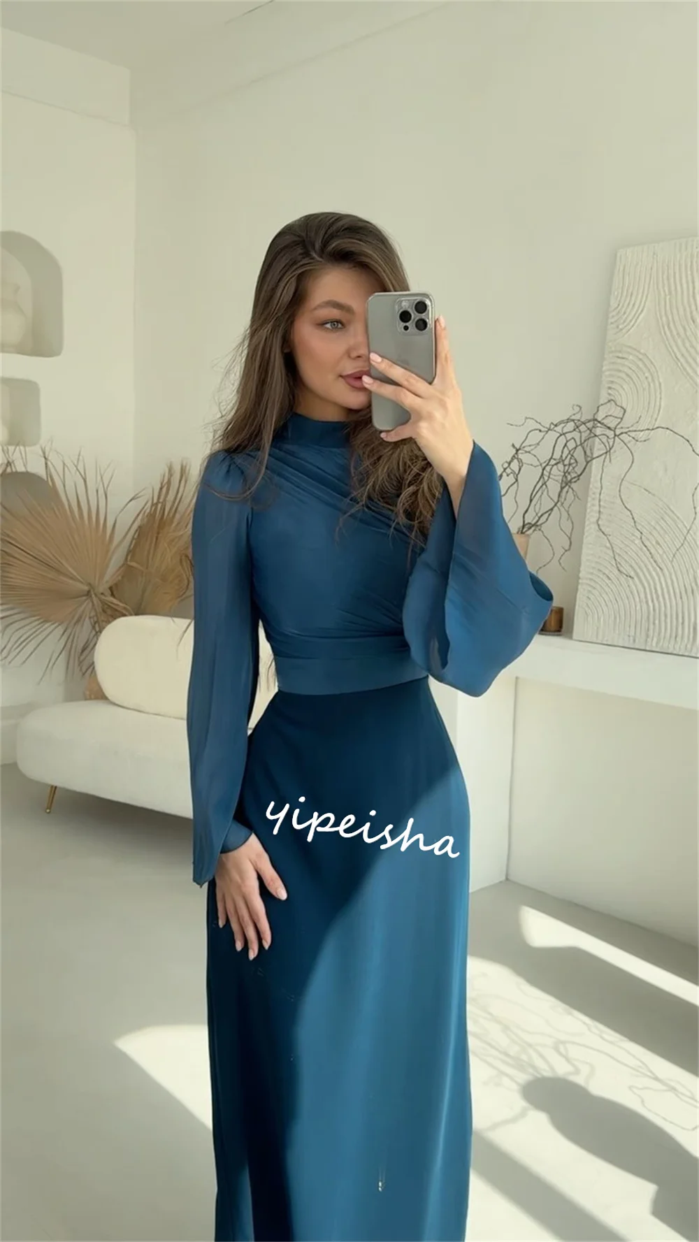 Personalizado Arabia Saudita Jersey plisado Quinceañera A-line cuello alto vestido de ocasión a medida vestidos Midi es