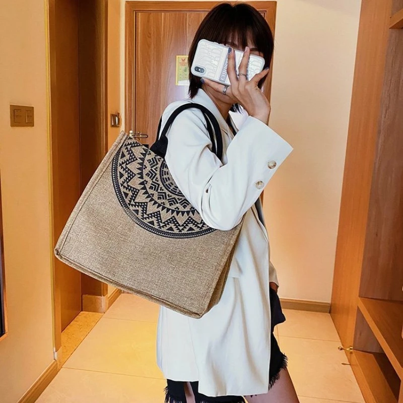 

Сумка для покупок Кошелек из льняной ткани и сумка-тоут для женщин Холщовый портфель Сумка для документов Дизайнерские сумки Летние пляжные сумки Сумка