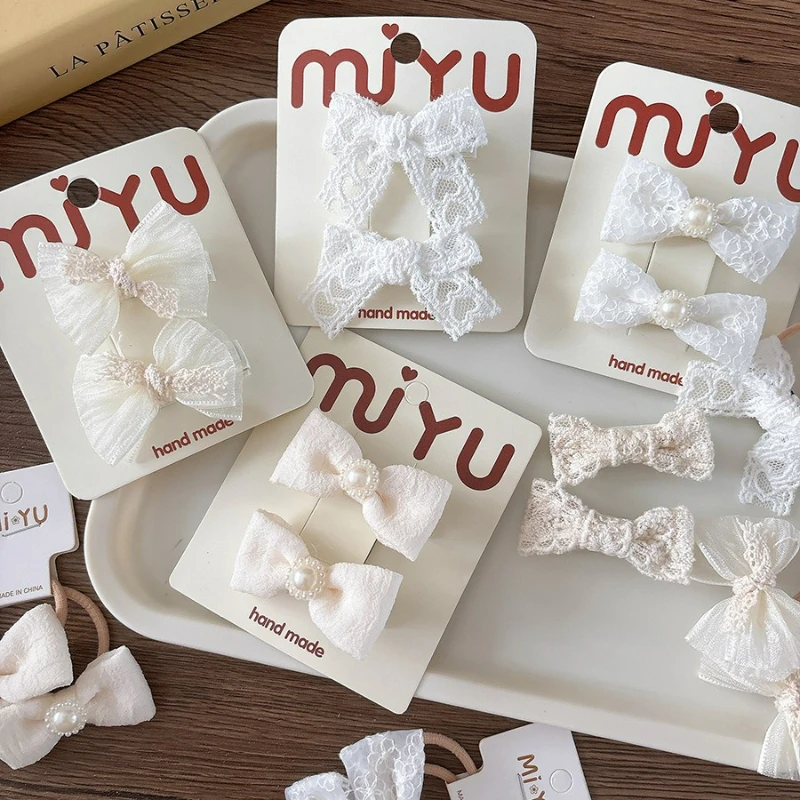 กิ๊บติดผมลูกไม้ทำมือ น่ารักหวานแหวว แบบคลุมเต็ม กิ๊บข้างทรงพู่สไตล์นางฟ้าสีเบจ ที่รัดผมหางม้าอเนกประสงค์สำหรับเด็กผู้หญิง