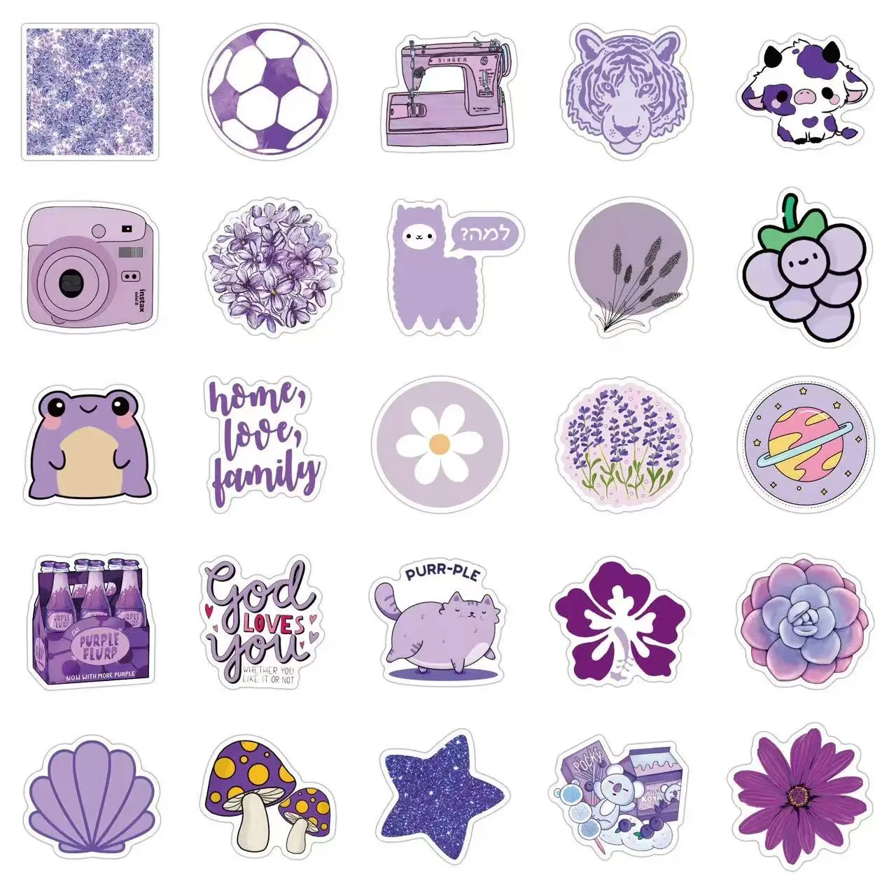 10/30/50 Pieces Ins‑style Purple Fresh Cartoon Girl Graffiti Waterproof Stickers, Decorations for Luggage, Phones and Journals.
