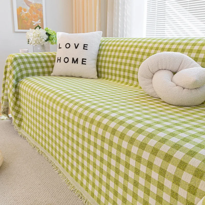 

Chenille Grid Sofa Covers Couch Cover with Elegant Fringe Herringbone Texture Heavyweight Cozy Blanket for Couch Bed Decor