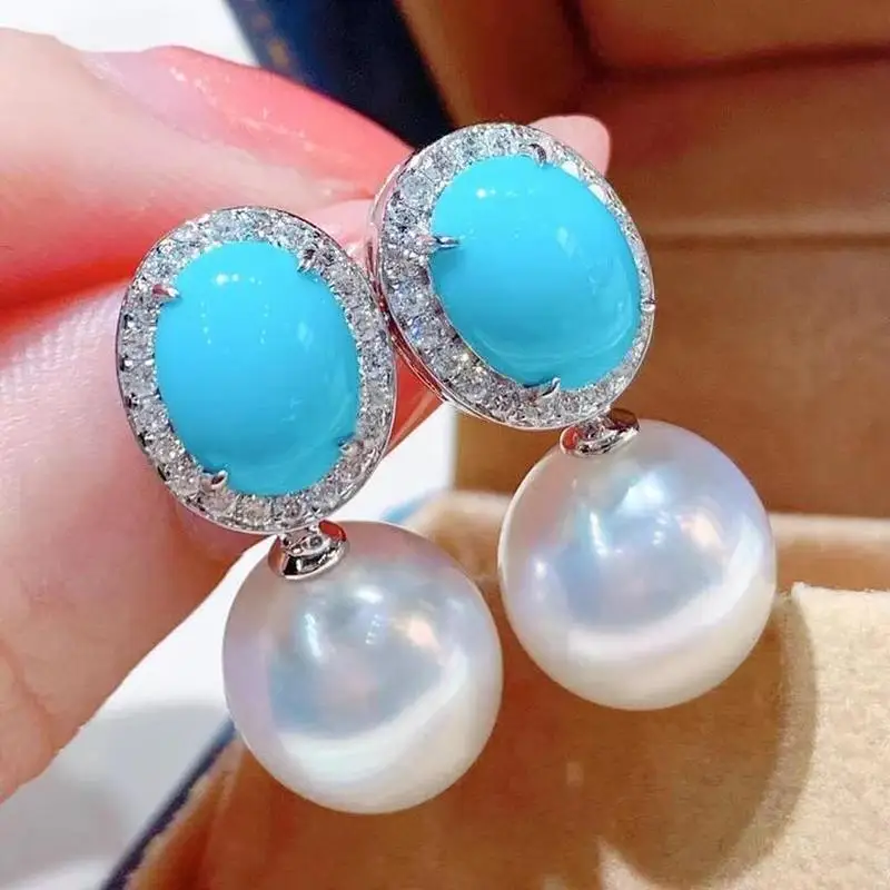 Gorgeous Blue Gemstone Imitation Pearl Earrings For ladies' Engagement Wedding Party Elegant Jewelry