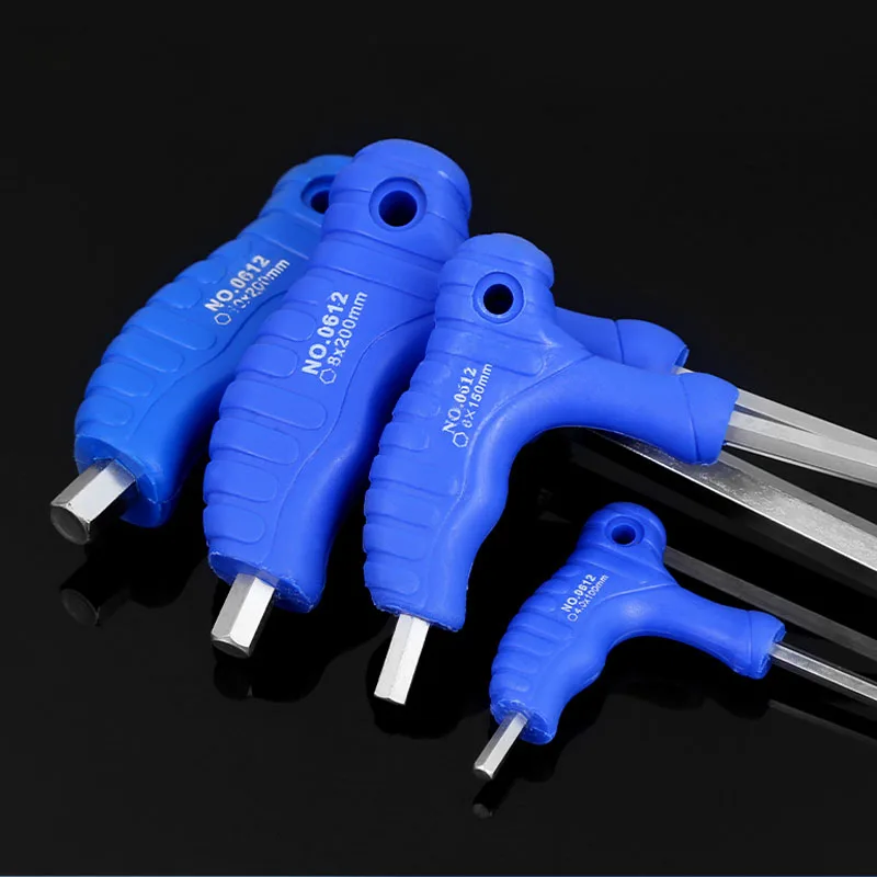 Blue T-handle Blat Head Hex Key Wrench Chrome Vanadium Steel Lengthen Hex Key Allen Wrench for Hardware Home Use Repair Tool
