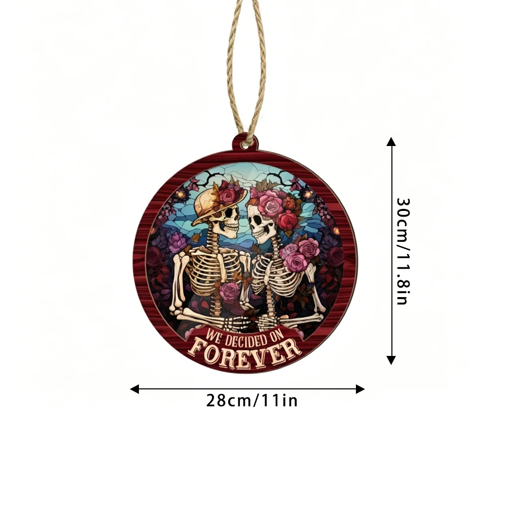 1pc Forever Skeleton Couple Round Wooden Hanger, Couple Valentine Halloween Home Decor Gift ﻿