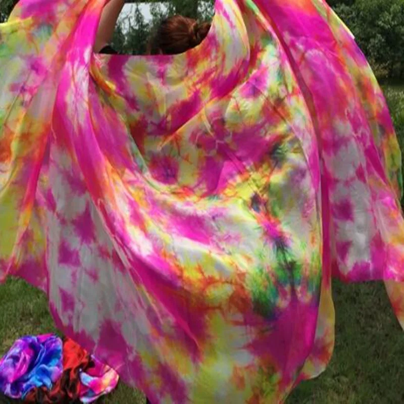 Professionale Tie Dye danza del ventre velo di pura seta per ballerini di pancia dimensioni Standard 200cm 250cm 270cm bambini adulti Daner puntelli Flowy