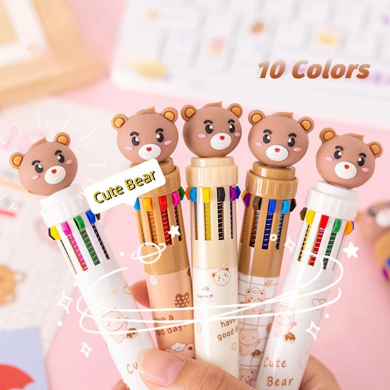 

20Pcs/Lot Cute Bear 10 Colors Ballpoint Pen Multicolor Retractable Pens Colorful Kawaii Kids School Office Writing Stationery