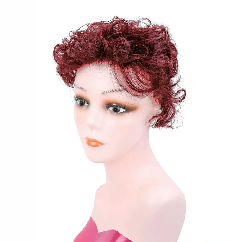 Wavy Human Hair Topper with Bangs One Piece Clip in Head Top Replacement Rose Base