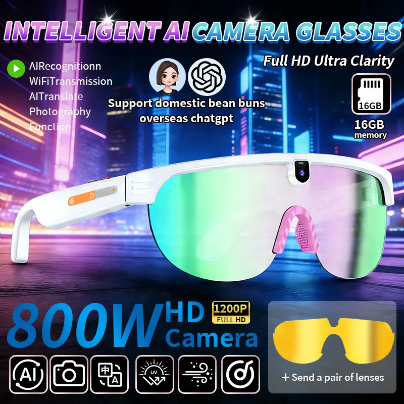 2026 New LIGE AI Smart Glasses 800W HD camera glasses 1200P Video Translation Glasses Photo Recording smart glasses 16GB Memory