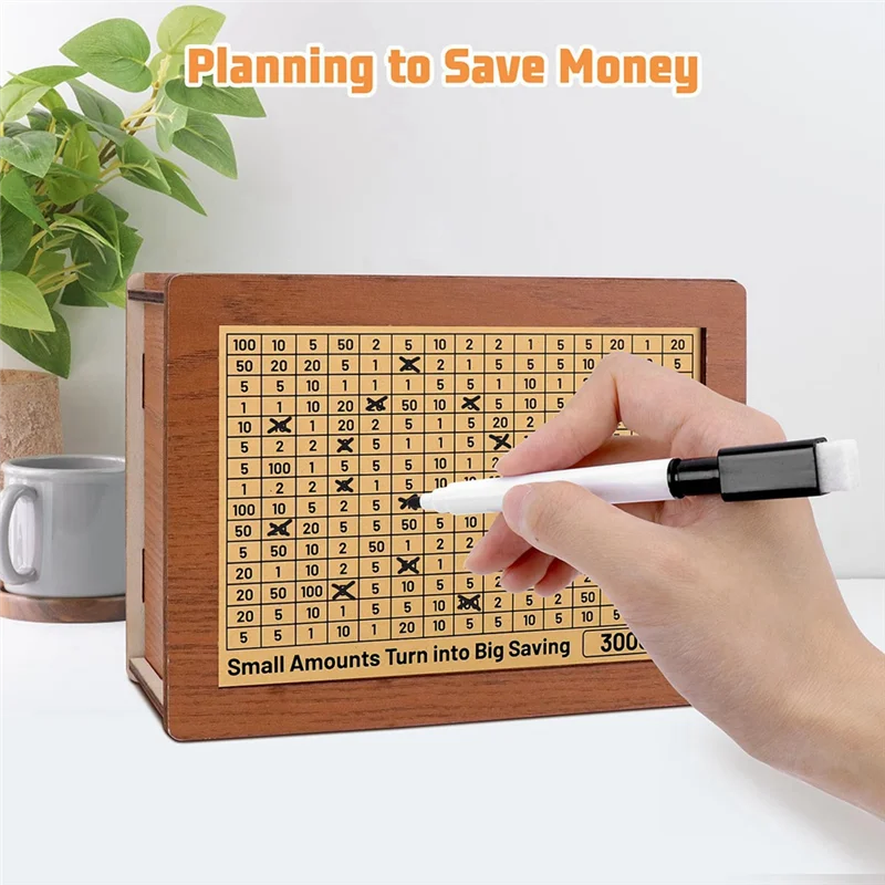 A29F-Retro Money Box Wooden Piggy Bank,Adult Piggy Bank, Money Saving Tin, Reusable Money Box