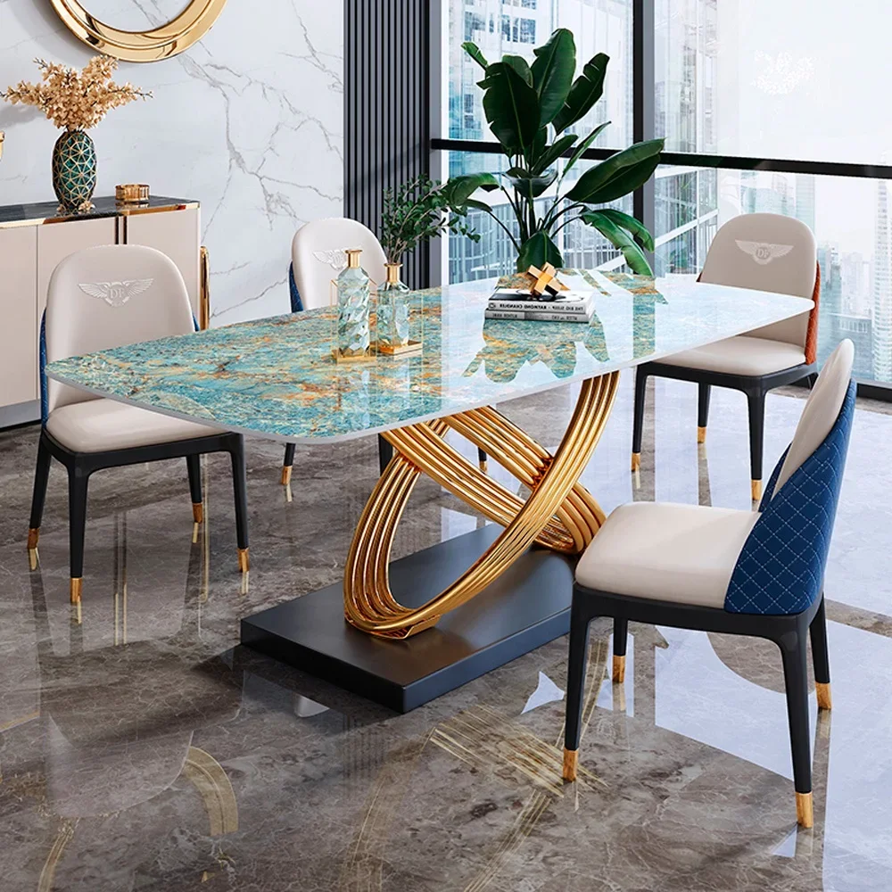 Living room furniture metal gold stainless steel modern rectangular dining table luxury dining table set dining tables