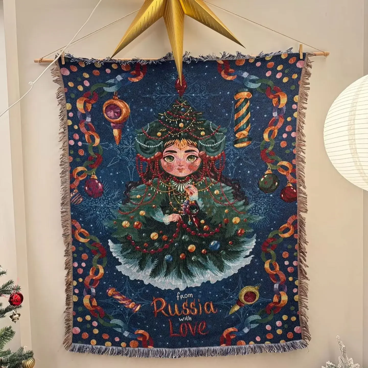 New Years Gifts Tapestry Blanket Christmas Tree Doll Throw Blanket Soft Russian Slavic Mythology Bed Blanket Xmas Decor for Home
