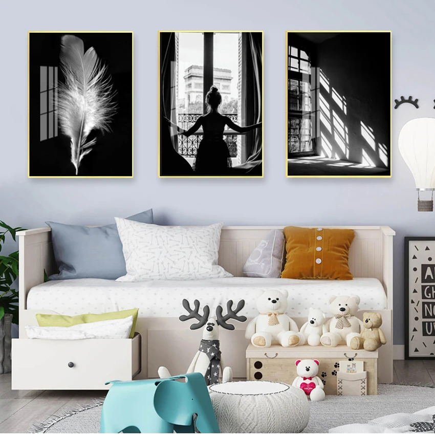 Canvas Painting Scandinavian Decoration Pictures Guardian Angel Poster and Print Angel Woman White Wings Wall Art White Feather