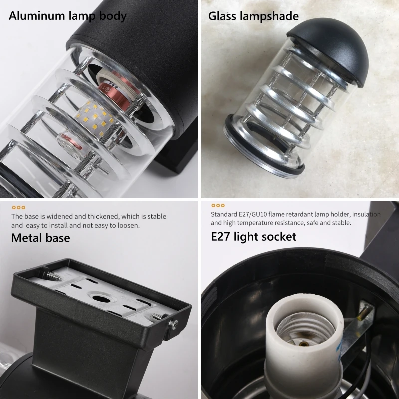 12W Outdoor Glass Tube LED Wall Lamp E27 Waterproof Single Double Head Up&Down Lighting Porch Light Garden Exterior Wall Sconce