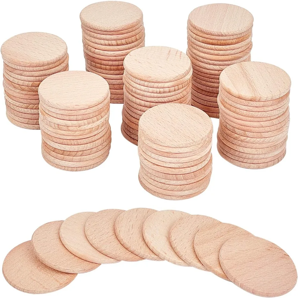 100 Pcs Beech Wooden Round Pieces, 1.5 Inch Unfinished Wood Circles Round Slices Wooden Cutouts Ornaments for DIY Crafts