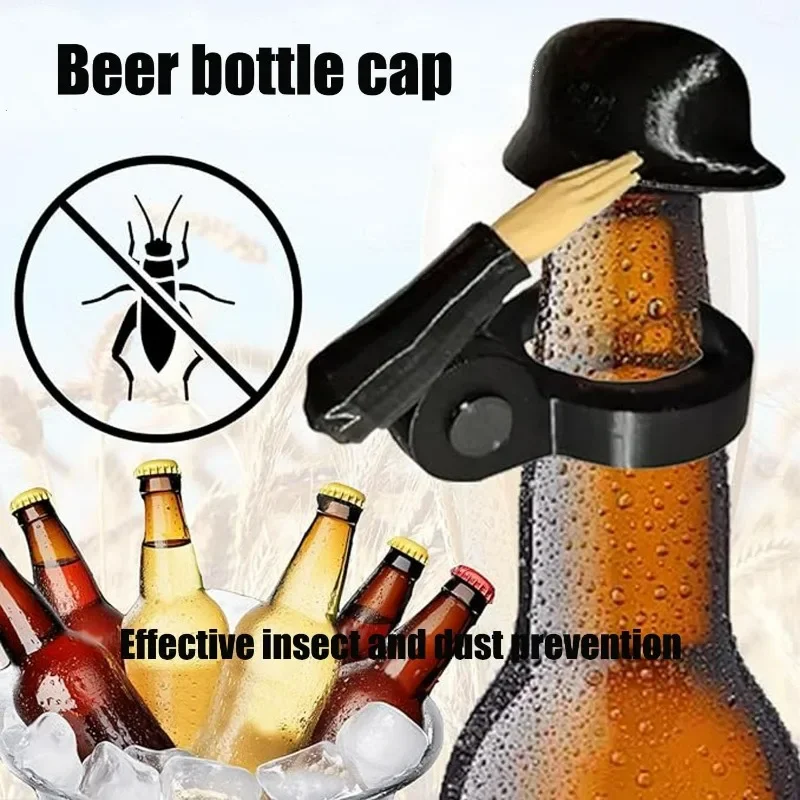 Soldier Salute Beer Bottle Helmet Dustproof Beer Helmet Topper Cap Creative Beer Bottle Cap for Party Bar Reusable Bottles Cover