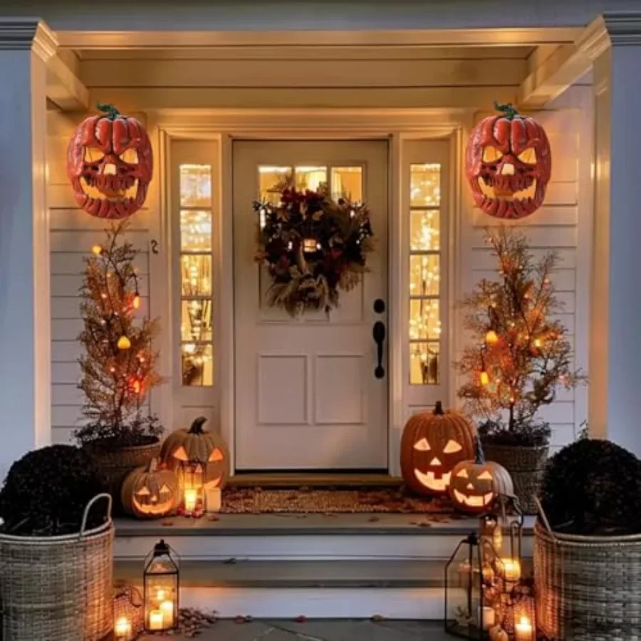 Confezione da 2 coperture per luci per portico di Halloween per decorazioni esterne Set di ornamenti di scheletro e zucca Ideale per la porta d'ingresso del garage del portico