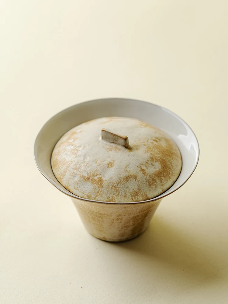 

Ultra-Thin Tire Handmade Tureen Japanese Style Coarse Pottery Kiln Baked Tea Brewing Bowl Retro Kung Fu Teaware Non-Scald