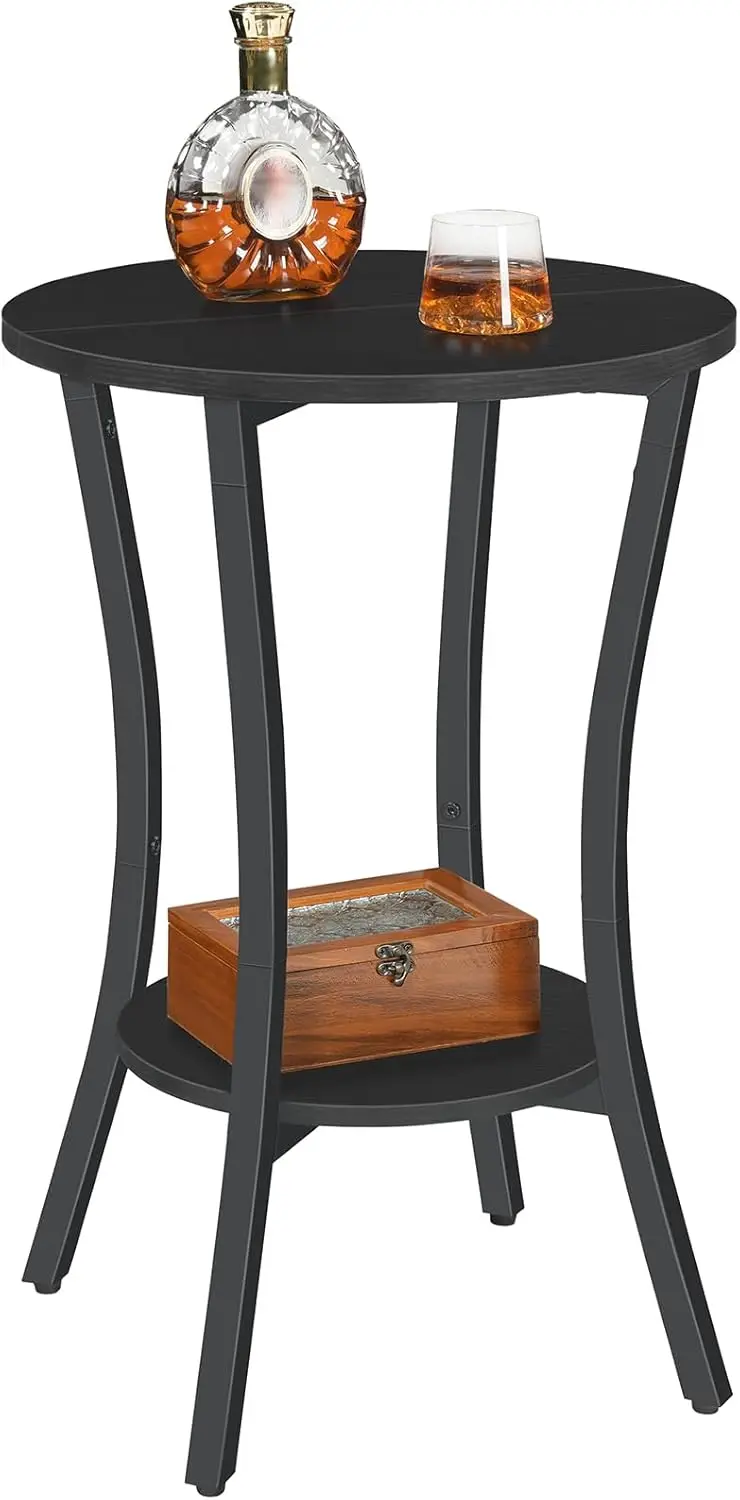 

Round Side Table, 2-Tier Sofa End Table, Small Storage Nightstand, for Small Spaces, Living Room Bedroom Accent Table, Black