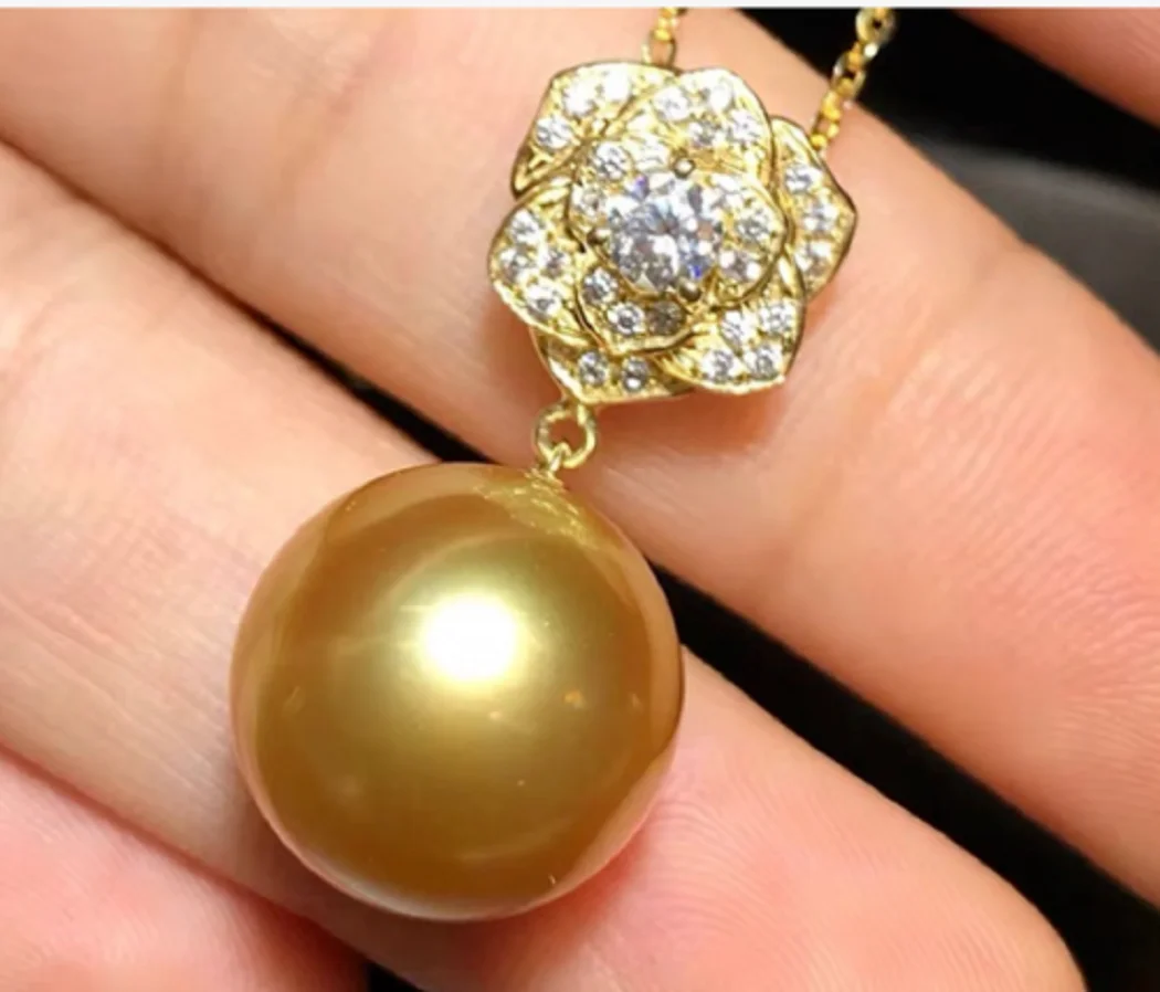 

HUGE New 6-7mm 9-10mm 10-11mm 11-12mm 12-13mm 13-14mm Stunning 18" AAA+++ South Sea Natural golden Pearl pendant Necklace 925s