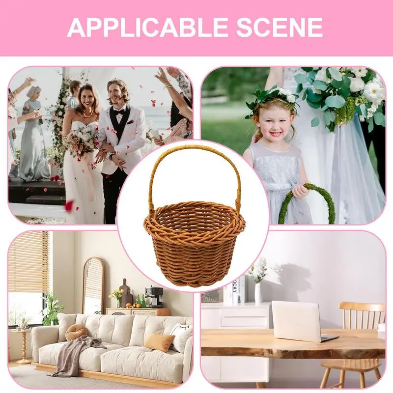 White Flower Girls Basket Weaving Wedding Baskets For Flowers Bride/Kids Hand Held Wedding Basket Woven Storage Basket