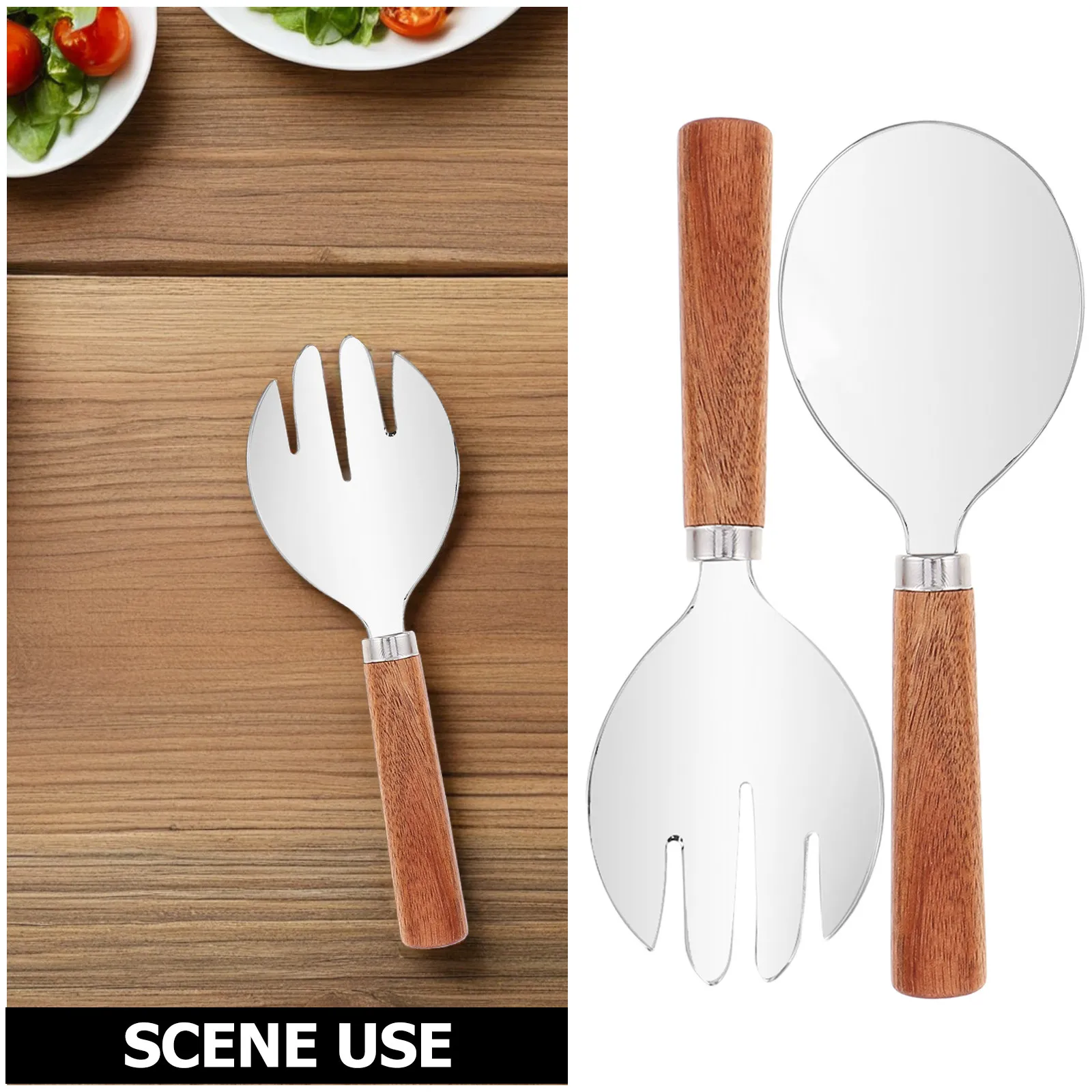 2Sets Vintage Acacia Wood Salad Servers Set Fork and Spoon for Tossing Mixing Serving Fruit Salad Elegant Kitchen Cutlery