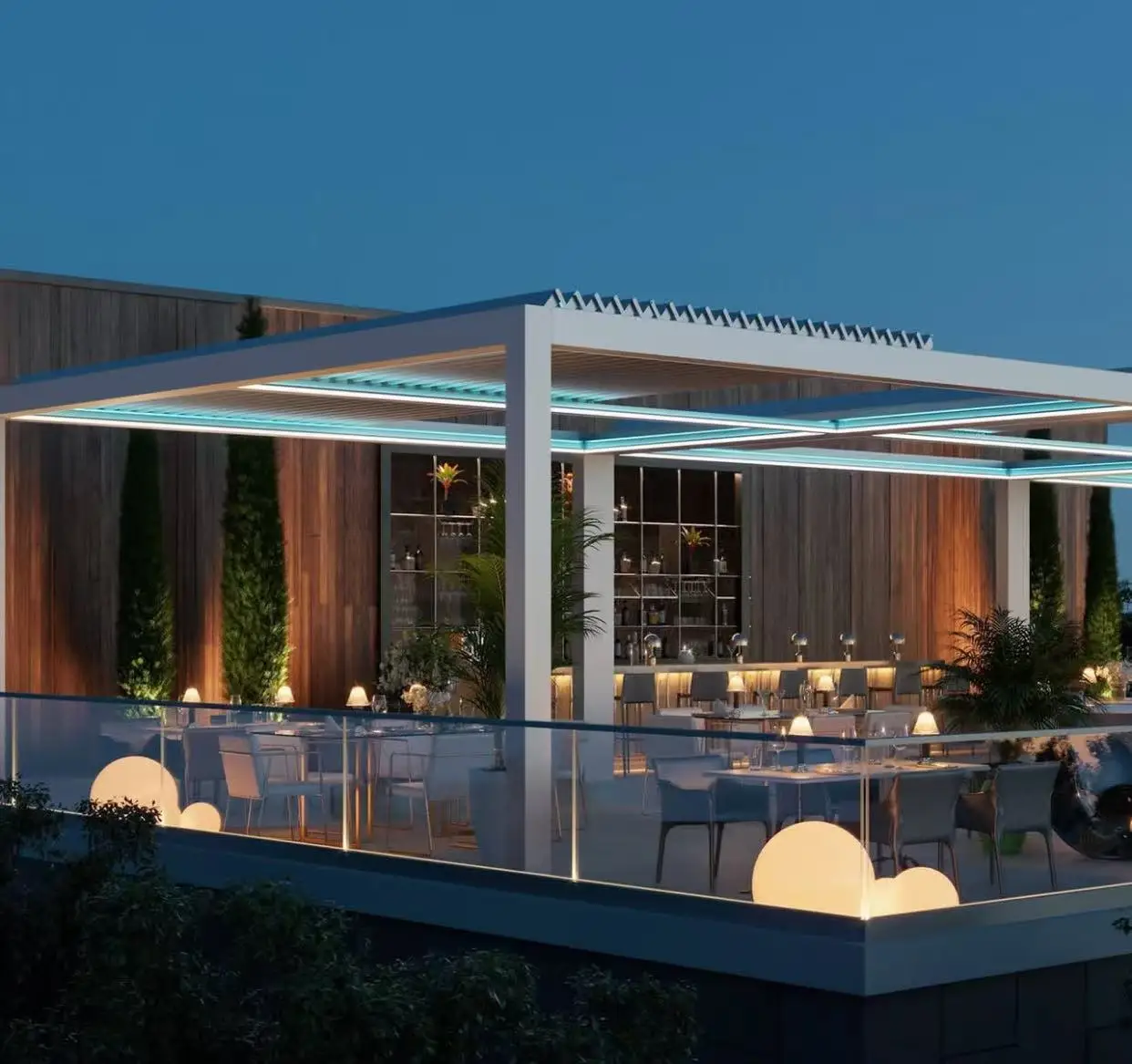 

Bioclimatique Aluminium Louvered Roof Pergola Remote Control Motor Garden Arches Arbours for Outdoor Terrace LED Optional Nature