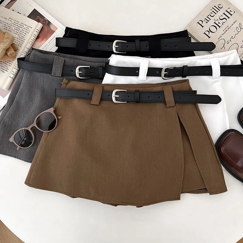 Low Rise Mini Skirt with Side Slit Built-in Shorts A-line Short Skirt Women Skort Shoujo Girl Y2K Korean Fasihon Acubi Style