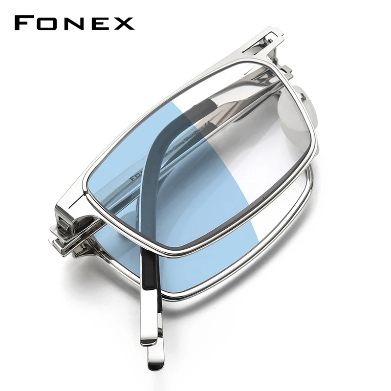 FONEX Photochromic Blue Folding Reading Glasses Men Portable Hyperopia Screwless Women Anti Blue Blocking Reader Eyeglass LH016