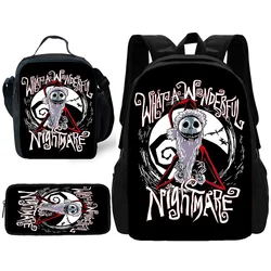 The Nightmare Before Christmas Child School Backpack with Lunch Bags ,Pencil Bags ,School Bags for Boys Girls Best Gift