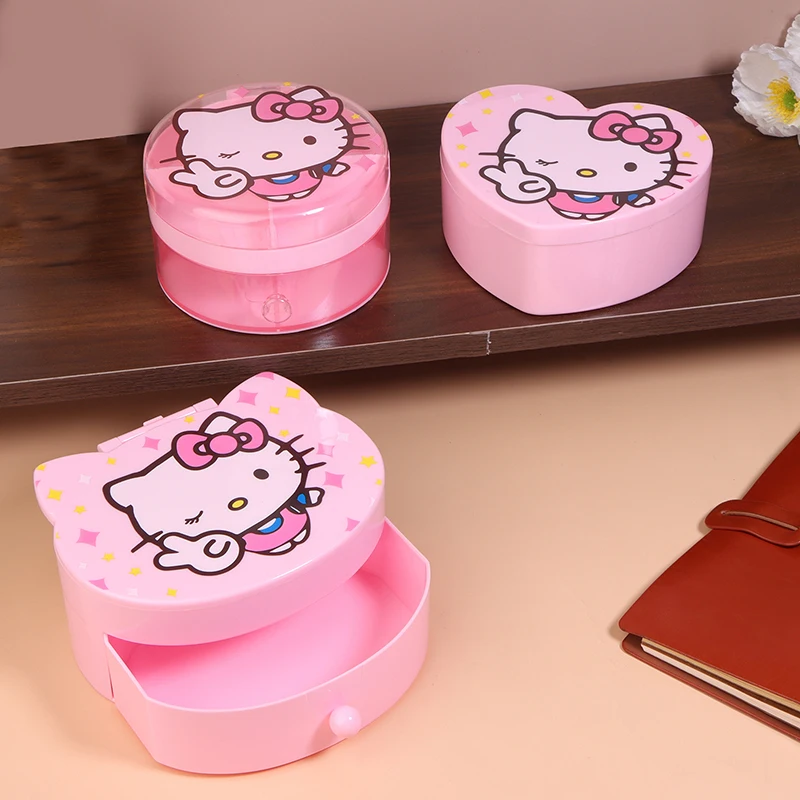 Kawaii Hello Kitty Storage Box Sanrio KT Cat Bedroom Desktop Mirror Cute Girly Heart Jewelry Box Cosmetic Organizing Box