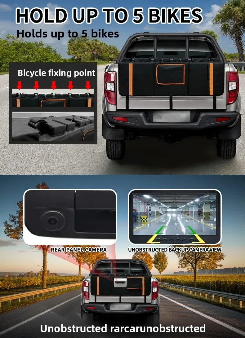 Heckklappenpolster für Mountainbikes, Pickup-Truck, Heckklappen-Schutzpolster mit 3 Werkzeugtaschen, 52 Zoll breit, für 5 Fahrräder – Detail 24