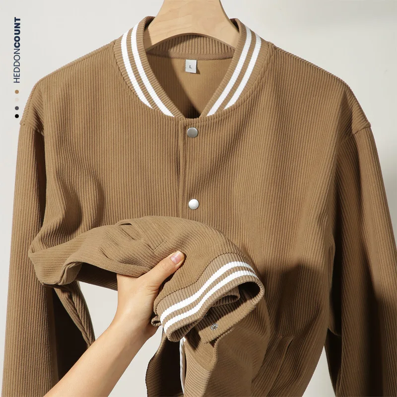 

Men's Japanese 2024 Spring 320g corduroy cardigan loose matching color lovers jacket baseball uniform coats jackets for men