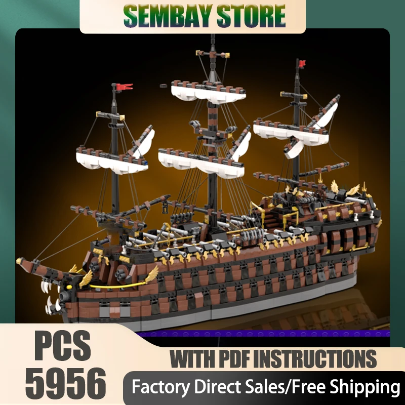 

Warship Model Moc Building Bricks Modular Ghost Pirate Ship Model Technology Blocks Christmas DIY Toy Construction Military Gift