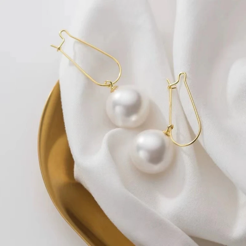 18mm Big Round Imitation Pearl Dangle Earrings for Women Hyperbole Gold Silver Color Jewelry Accessory Wholesale Gift Brincos