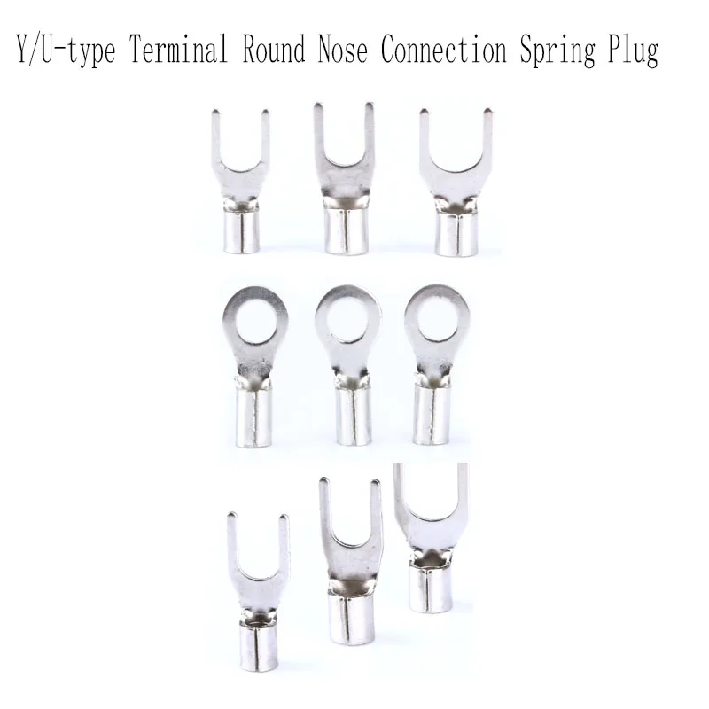 50 Pieces Y/U-type Terminal Round Nose Connection Spring Plug Terminal 1.25-3.2 /2-4 U-type Spring Plug Piece