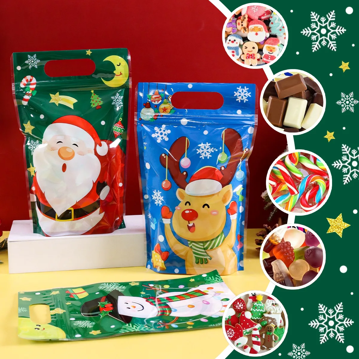 10/20 Stück Frohe Weihnachten Geschenktüten, niedliche Weihnachtsmann- und Weihnachtsbaum-Motiv, wiederverschließbare Leckerli-Beutel mit Reißverschluss, Neujahrs- und Weihnachtsdekoration für Zuhause – Detail 2
